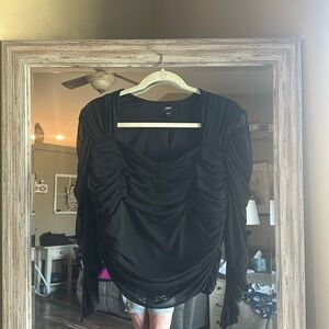 Express Ruched black blouse with see through sleeves.